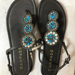 Rampage Brown Sandals with 3 Turquiose Medallions - Size 8